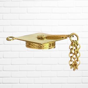 Vintage Gold Tone Graduation Cap Pendant Charm Tassel Dainty High School Senior